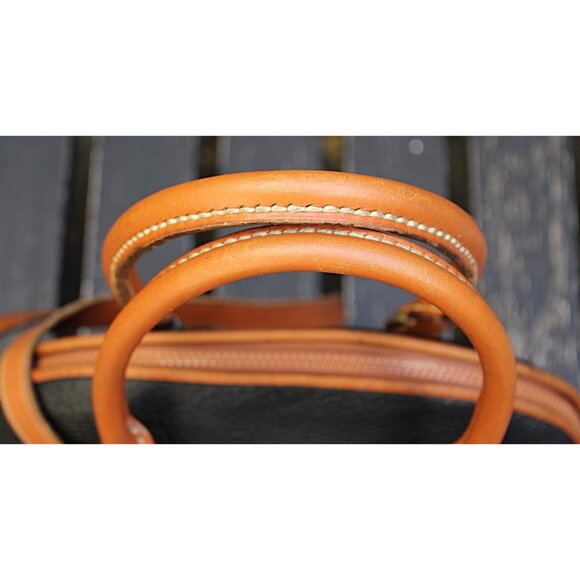Vintage Dooney & Bourke LARGE (12") Norfolk Satchel, Black + British Tan, USA - Picture 6 of 15